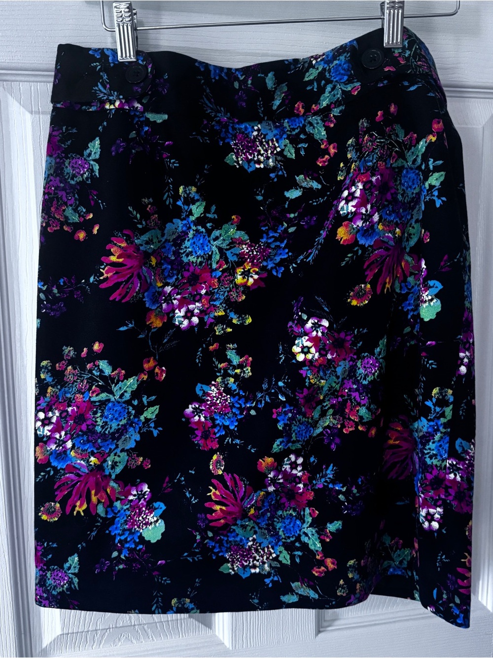 Black Floral Pencil Skirt - Vibrant Multicolor Print